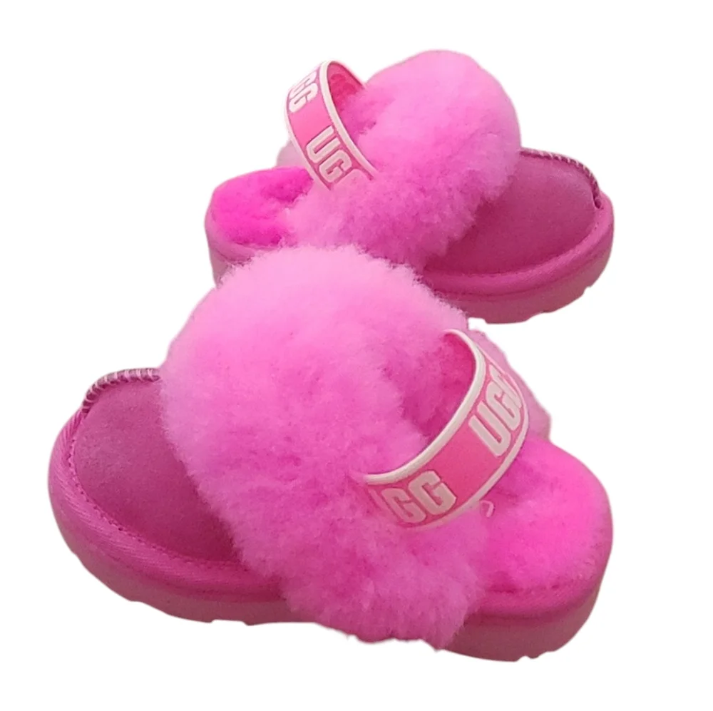 UGG Pink Fluff Slide Slippers for Kids
